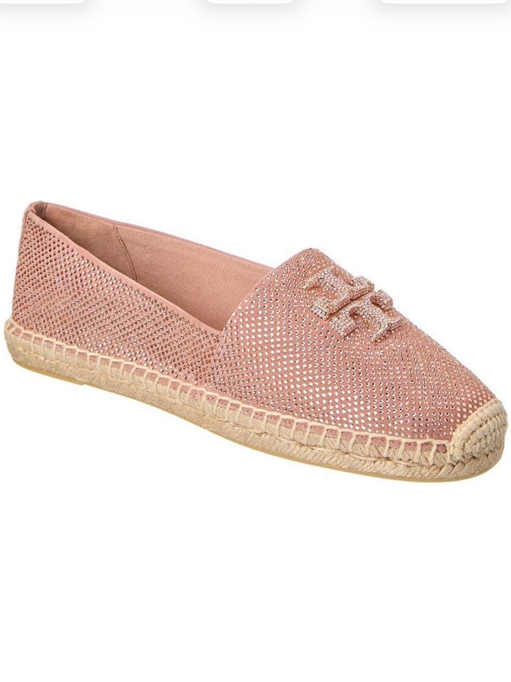 Tory Burch Y2K Rhinestone Espadrille Flats Pink Crystal Logo Shoes Size 6